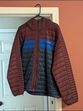 Cotopaxi Women’s Quilted Hooded Jacket - Brown/Blue/Turquoise